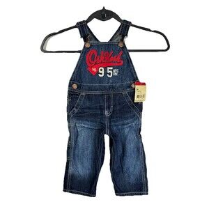 Oshkosh B'Gosh Denim Vestbak Overalls Toddler 12M Blue Snap Button Big Logo Jean